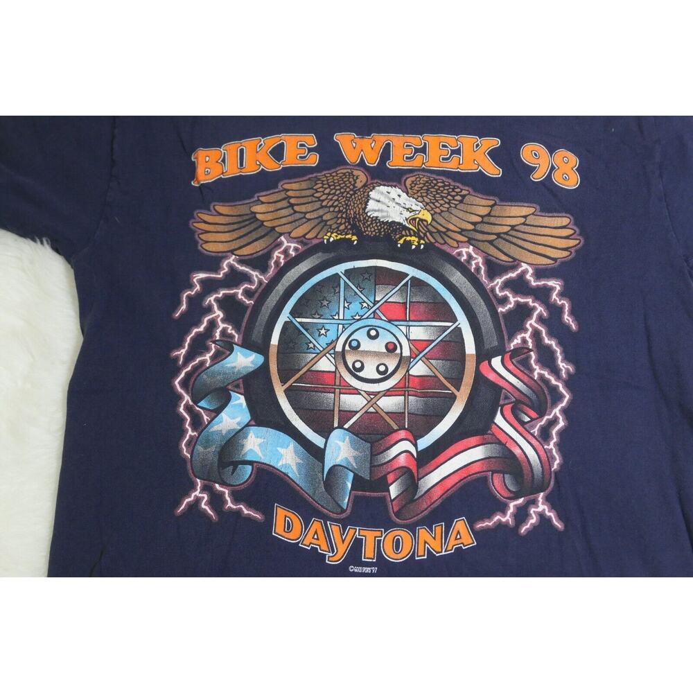 Bike Week Daytona Beach 1998 Blue Vintage T-shirt Men Large Eagle Motorcycle USA